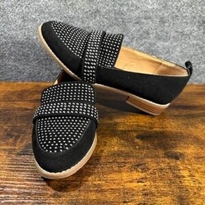 Black Studded Suede Flat Shoes Size 7 Edgy Goth Rocker Academia Embellished